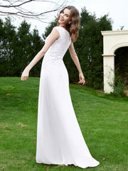 Robe Appliquée de A-ligne en Mousseline et Dentelle Blanc