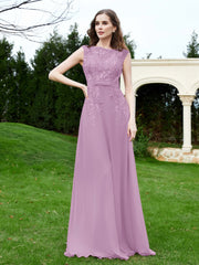 Robe Appliquée de A-ligne en Mousseline et Dentelle Glycine Grande Taille