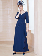 Robe de A-ligne Plissée en Mousseline Longueur au Sol Bleu Marine Clair Grande Taille