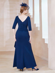 Robe de A-ligne Plissée en Mousseline Longueur au Sol Bleu Marine Clair Grande Taille