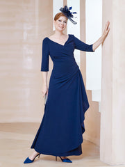 Robe de A-ligne Plissée en Mousseline Longueur au Sol Bleu Marine Clair Grande Taille