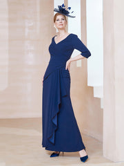 Robe de A-ligne Plissée en Mousseline Longueur au Sol Bleu Marine Clair Grande Taille