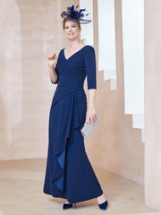 Robe de A-ligne Plissée en Mousseline Longueur au Sol Bleu Marine Clair Grande Taille