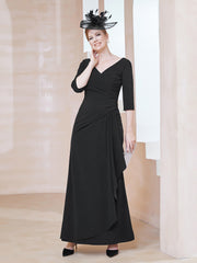 Robe de A-ligne Plissée en Mousseline Longueur au Sol Noir