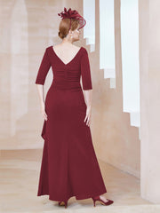 Robe de A-ligne Plissée en Mousseline Longueur au Sol Bordeaux