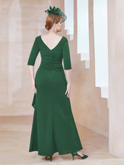 Robe de A-ligne Plissée en Mousseline Longueur au Sol Vert Foncé