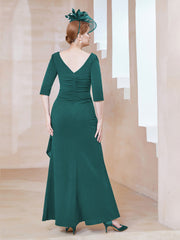 Robe de A-ligne Plissée en Mousseline Longueur au Sol Paon Grande Taille