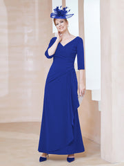 Robe de A-ligne Plissée en Mousseline Longueur au Sol Bleu Royale