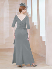 Robe de A-ligne Plissée en Mousseline Longueur au Sol Gris Acier