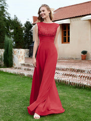 Robe de A-ligne en Mousseline avec Décolleté Illusion Bordeaux Grande Taille