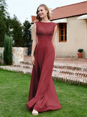 Robe de A-ligne en Mousseline avec Décolleté Illusion Cannelle Rose Grande Taille