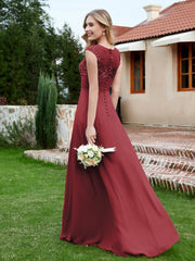 Robe de A-ligne en Mousseline avec Décolleté Illusion Cannelle Rose