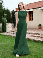 Robe de A-ligne en Mousseline avec Décolleté Illusion Vert Foncé