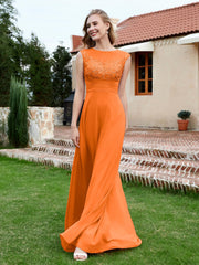 Robe de A-ligne en Mousseline avec Décolleté Illusion Orange Grande Taille