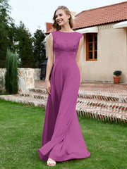 Robe de A-ligne en Mousseline avec Décolleté Illusion Orchidee