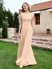Robe de A-ligne en Mousseline avec Décolleté Illusion Pêche Grande Taille