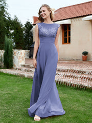 Robe de A-ligne en Mousseline avec Décolleté Illusion Pervenche Grande Taille