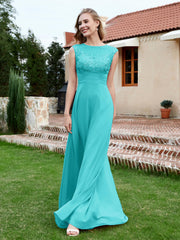 Robe de A-ligne en Mousseline avec Décolleté Illusion Piscine Grande Taille