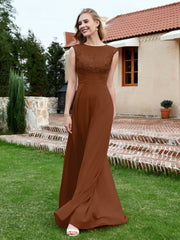Robe de A-ligne en Mousseline avec Décolleté Illusion Terracotta