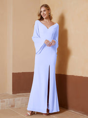 Robe Fourreau à Col en V en Mousseline avec Manches Longues Lavande