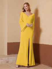 Robe Fourreau à Col en V en Mousseline avec Manches Longues Souci