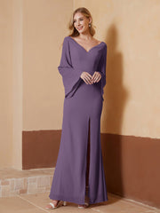 Robe Fourreau à Col en V en Mousseline avec Manches Longues Plum Grande Taille