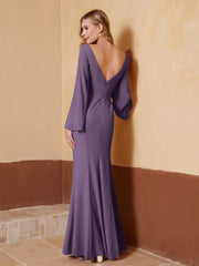 Robe Fourreau à Col en V en Mousseline avec Manches Longues Plum Grande Taille