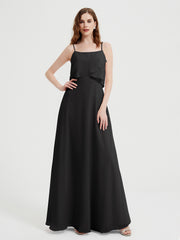 Spaghetti Bretelles Simple Robes De Demoiselle d'Honneur Noir