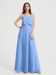 Spaghetti Bretelles Simple Robes De Demoiselle d'Honneur Bleu Grande Taille