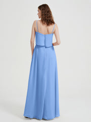 Spaghetti Bretelles Simple Robes De Demoiselle d'Honneur Bleu Grande Taille