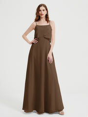 Spaghetti Bretelles Simple Robes De Demoiselle d'Honneur Brun Grande Taille