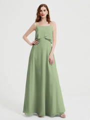 Spaghetti Bretelles Simple Robes De Demoiselle d'Honneur Sauge Poudrée Grande Taille