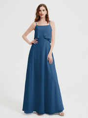 Spaghetti Bretelles Simple Robes De Demoiselle d'Honneur Bleu Encre Grande Taille