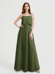 Spaghetti Bretelles Simple Robes De Demoiselle d'Honneur Olive Verte Grande Taille