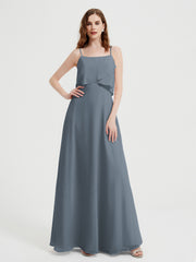 Spaghetti Bretelles Simple Robes De Demoiselle d'Honneur Bleu de Schiste Grande Taille