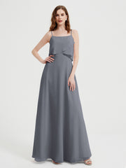 Spaghetti Bretelles Simple Robes De Demoiselle d'Honneur Gris Acier Grande Taille