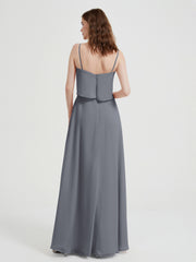 Spaghetti Bretelles Simple Robes De Demoiselle d'Honneur Gris Acier Grande Taille