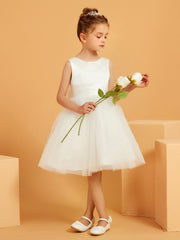 Robe de Fille Sans Manches en Tulle/Satin avec Longueur aux Genoux
