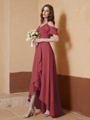 Robe Asymétrique de A-ligne en Mousseline Cannelle Rose