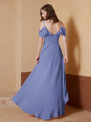 Robe Asymétrique de A-ligne en Mousseline Pervenche