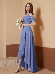 Robe Asymétrique de A-ligne en Mousseline Pervenche Grande Taille