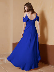 Robe Asymétrique de A-ligne en Mousseline Bleu Royale