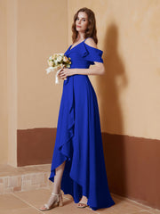 Robe Asymétrique de A-ligne en Mousseline Bleu Royale