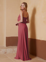Robe de A-ligne à Col en V en Mousseline Longueur au Sol Cannelle Rose