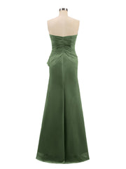 Sans Bretelles Fourreau Mousseline Robe avec Plissés Olive Verte Grande Taille
