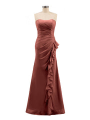 Sans Bretelles Fourreau Mousseline Robe avec Plissés terracotta Grande Taille