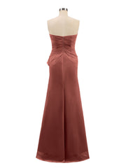 Sans Bretelles Fourreau Mousseline Robe avec Plissés terracotta Grande Taille