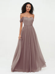 Robes Princesse en Tulle à Epaules Dénudées avec Nœud à Ceinture Dusk Grande Taille