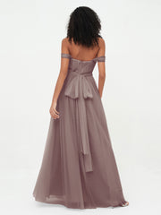 Robes Princesse en Tulle à Epaules Dénudées avec Nœud à Ceinture Dusk Grande Taille