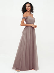 Robes Princesse en Tulle à Epaules Dénudées avec Nœud à Ceinture Dusk Grande Taille